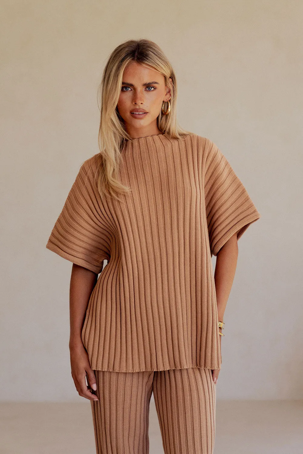 Celine Top Apricot atasan rajut wanita warna tan eksklusif Joy368