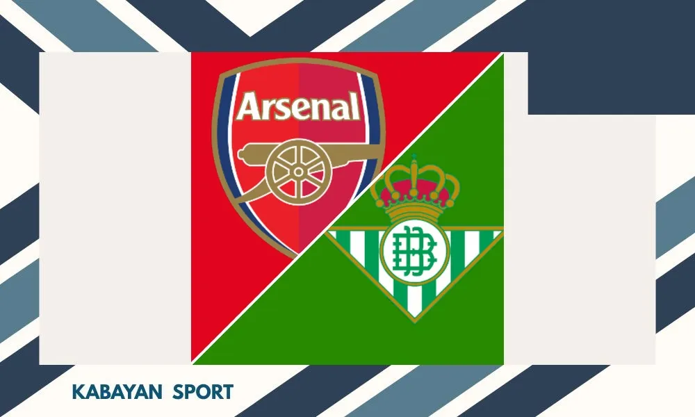 Pemain Arsenal berduel merebut bola melawan pemain Real Betis di Aviva Stadium