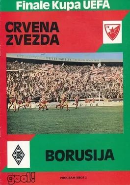 Suasana pertandingan final UEFA Cup antara Red Star Belgrade dan Borussia Mönchengladbach