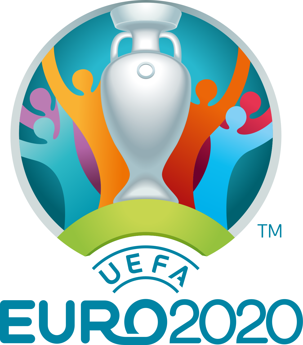 Suasana pertandingan UEFA Euro 2020 di stadion utama dengan sorotan lampu megah