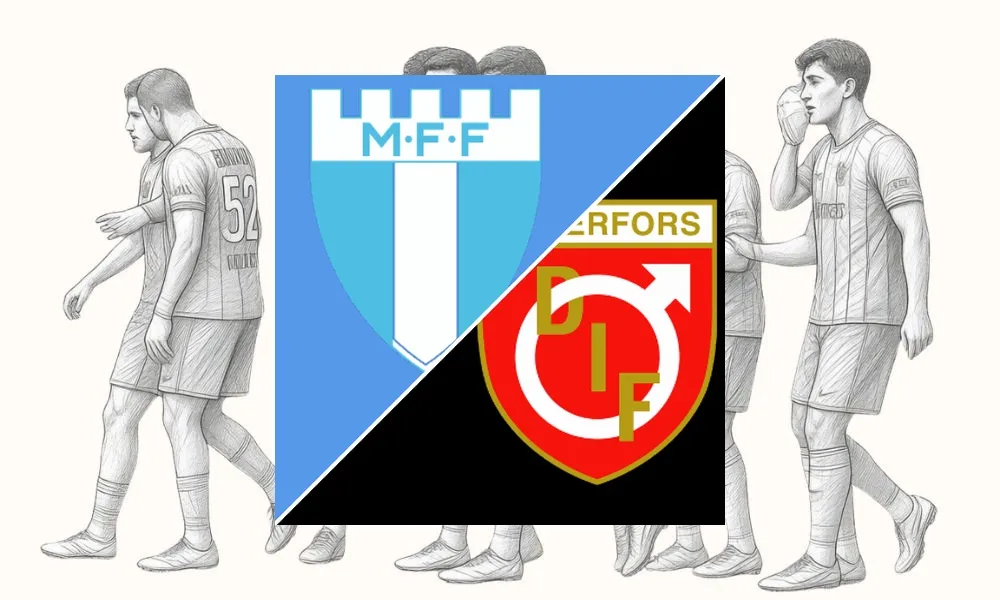 Aksi pemain Malmö FF dan Degerfors IF dalam pertandingan Swedish Allsvenskan di Eleda Stadion