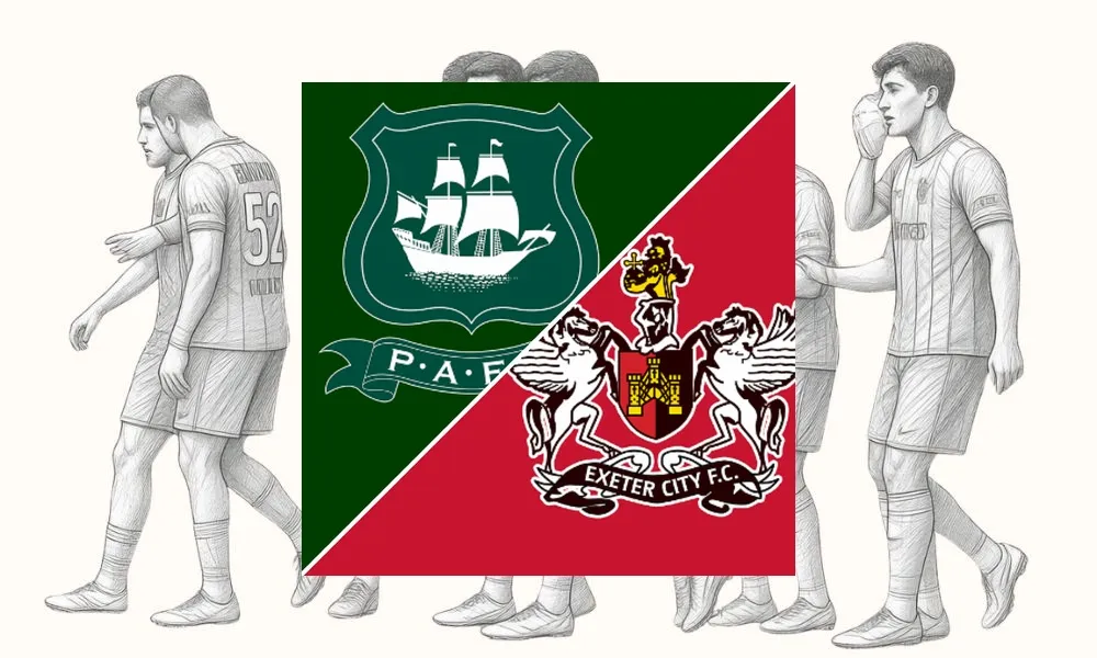 Pemain Plymouth Argyle merayakan gol kemenangan atas Exeter City di Home Park