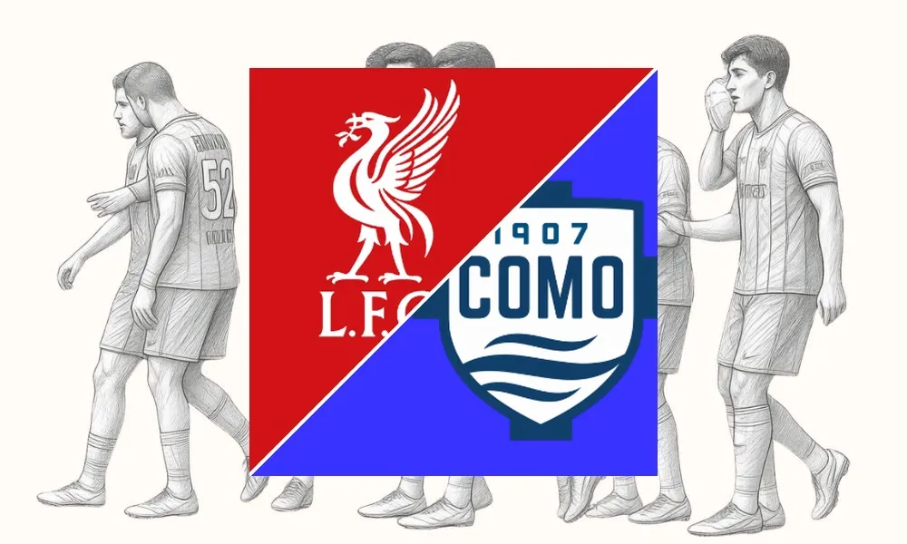 Ilustrasi pertandingan pramusim Liverpool vs Como di lapangan hijau