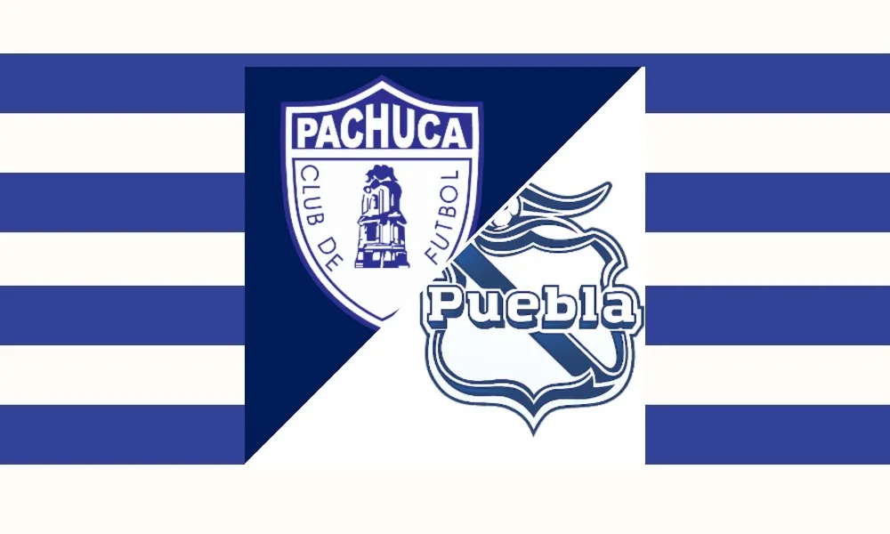 Ilustrasi pertandingan Pachuca vs Puebla di Liga MX dengan suasana Estadio Hidalgo
