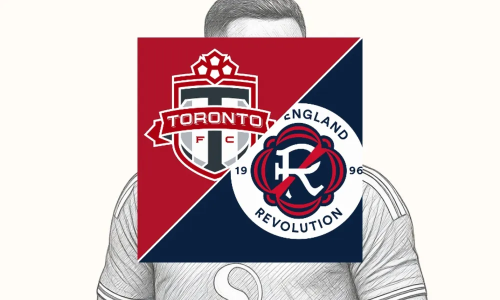 Ilustrasi pertandingan Toronto FC vs New England Revolution di ajang MLS dengan suasana stadion BMO Field