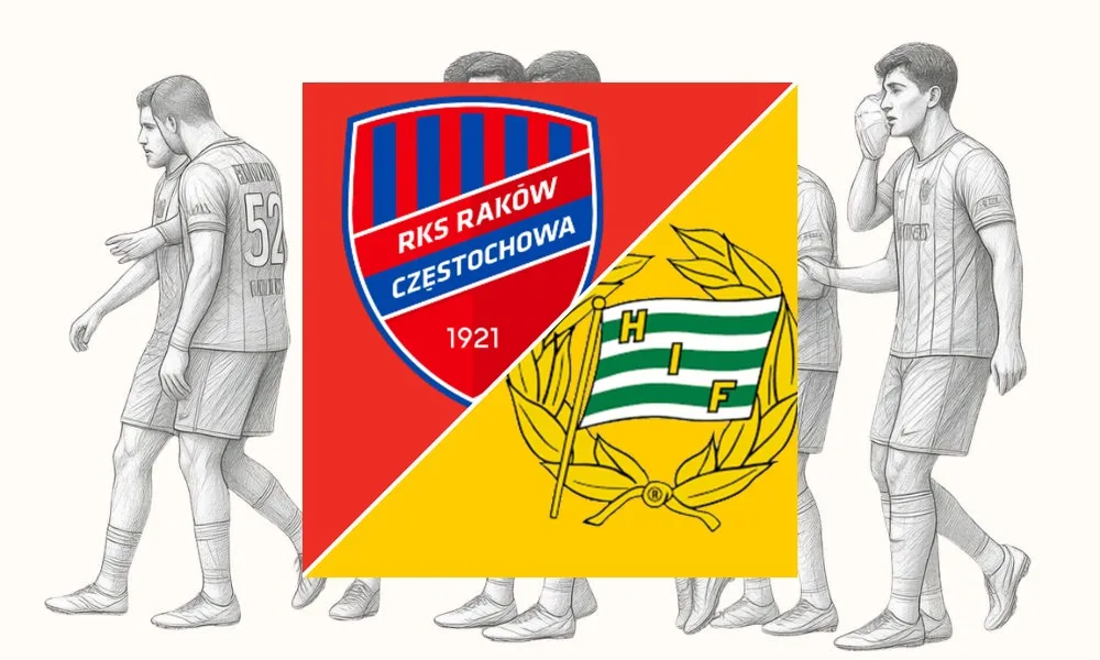 Pemain Raków Czestochowa dan Hammarby berebut bola dalam laga kualifikasi UEFA Conference League