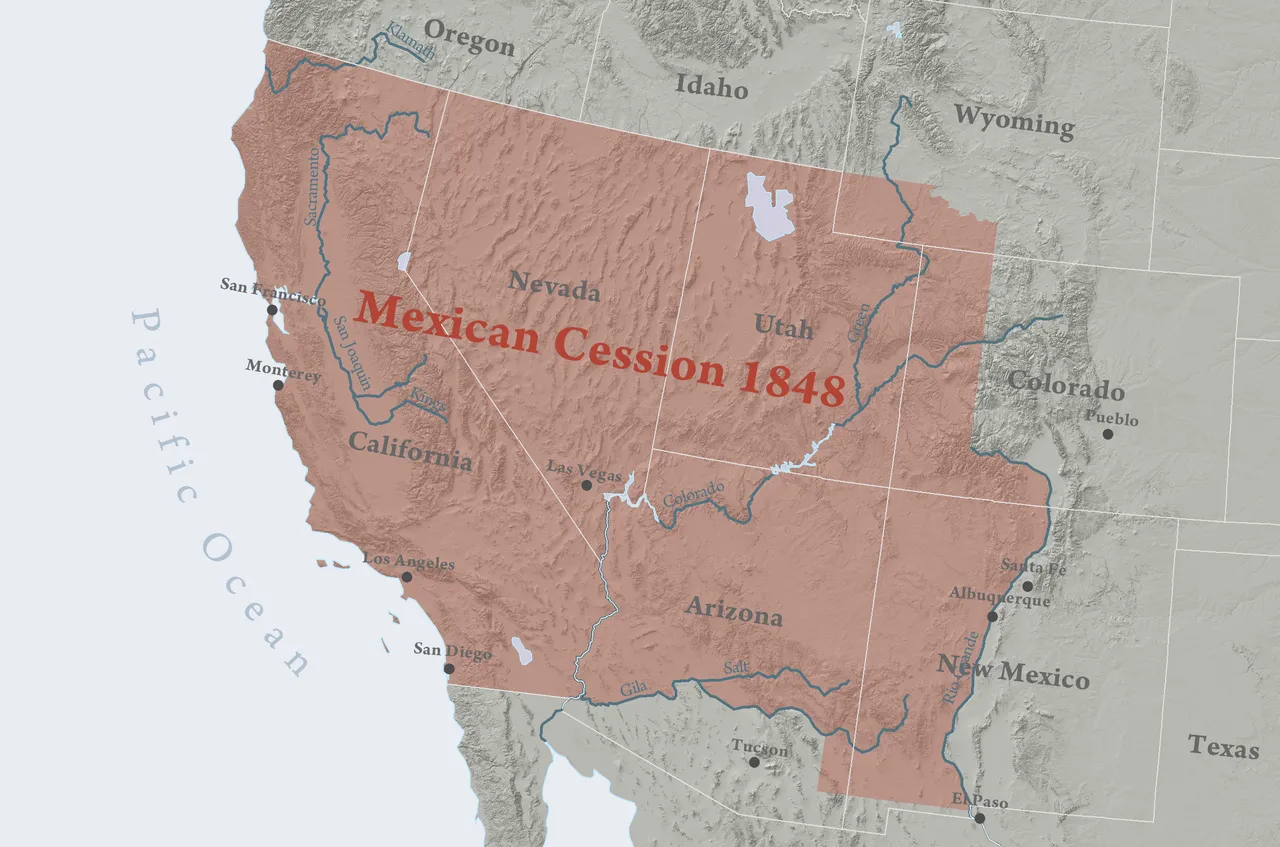Peta wilayah historis Mexican Cession penyerahan teritorial Meksiko kepada Amerika Serikat