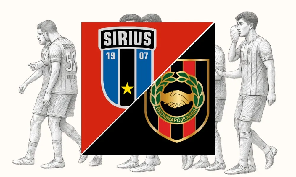 Pemain IK Sirius dan IF Brommapojkarna berebut bola di Studenternas IP