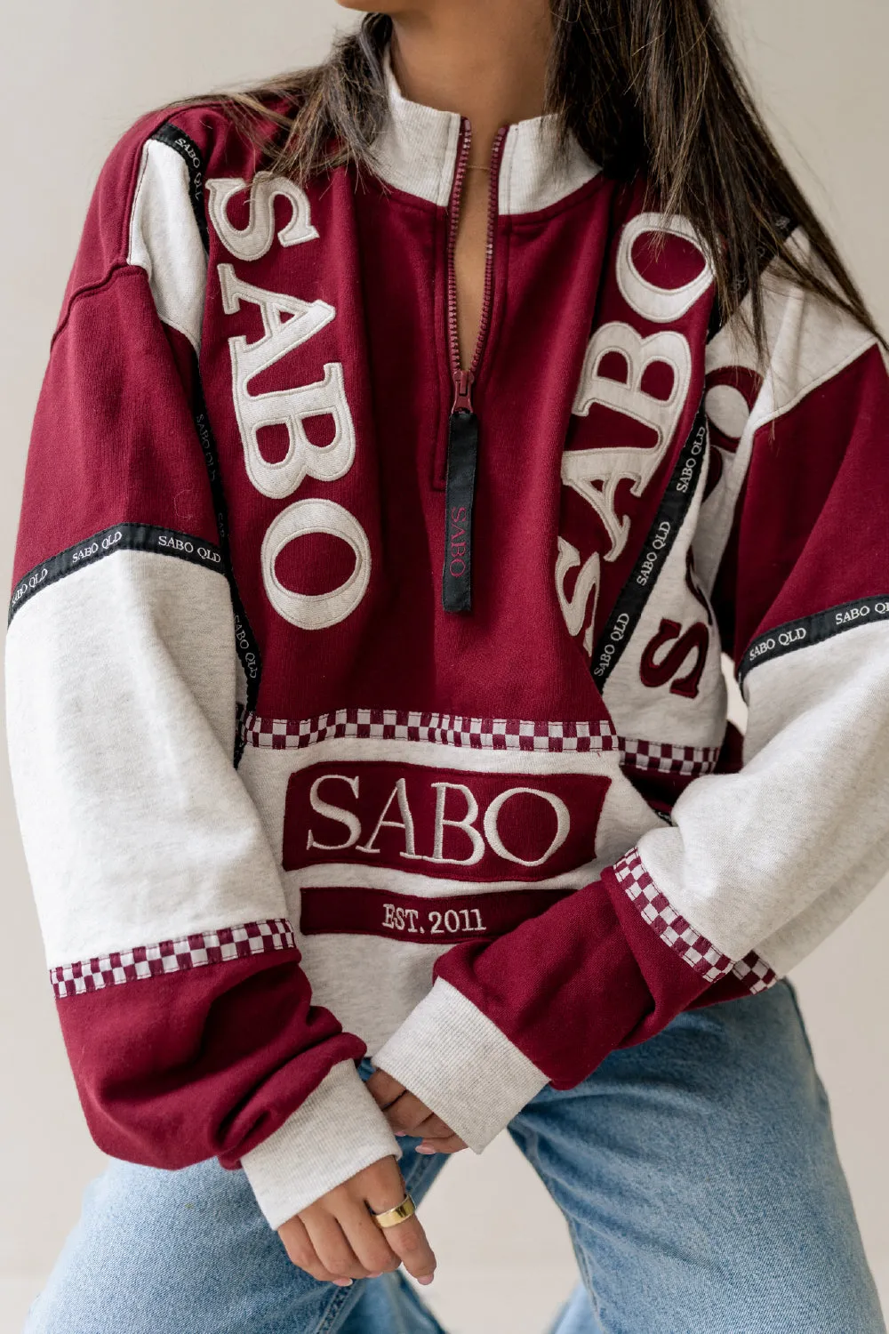 SABO QLD Sweater maroon dan marl grey dari Joy368 untuk gaya kasual stylish
