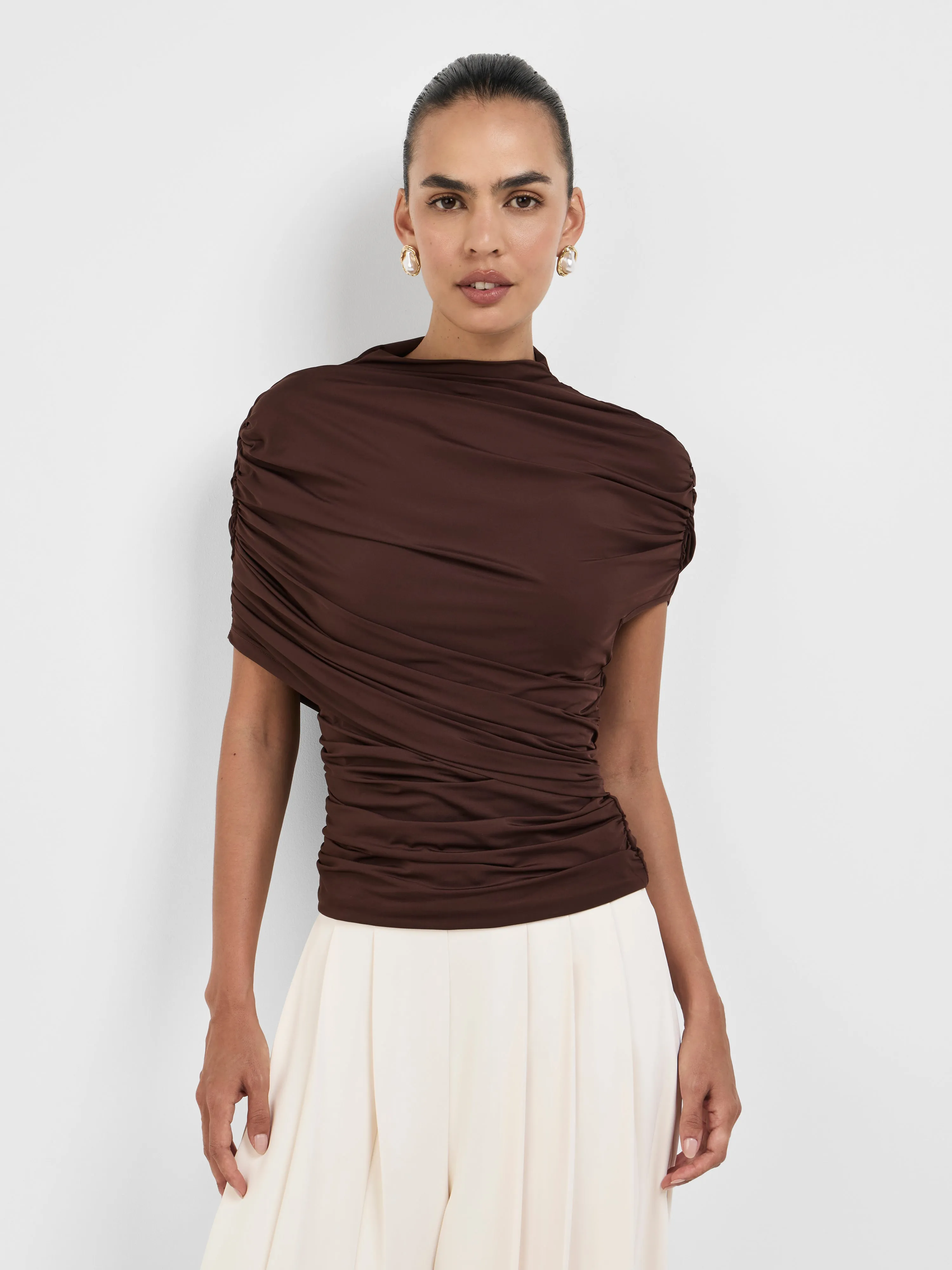 Valentina Top Espresso warna cokelat elegan dari Joy368